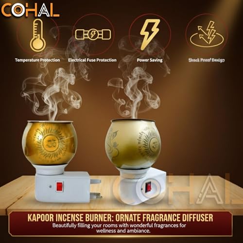 Image of COHAL Glass Kapoor Dani Electric Camphor Diffuser with Ganesh Ji Om Design | Aroma Dhoop & Incense Burner | Electrical Night Lamp for Home, Office & Pooja Room