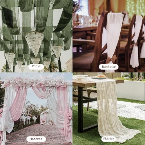 Käsetuch Salbeigrün Boho Tischläufer 90 x 400 cm Seihtuch Hochzeit – Ansicht 6