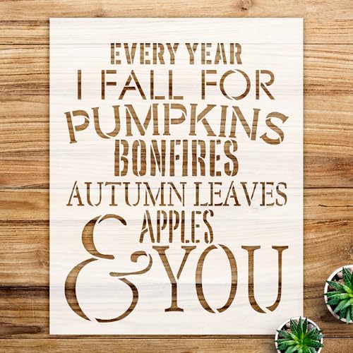 Pumpkins Bonfires Autumn Leaves Apples Stencil Pattern for Walls and Crafts, Reusable Mylar Template for Home Decor and Seasonal Projects - Size A2 (18.7