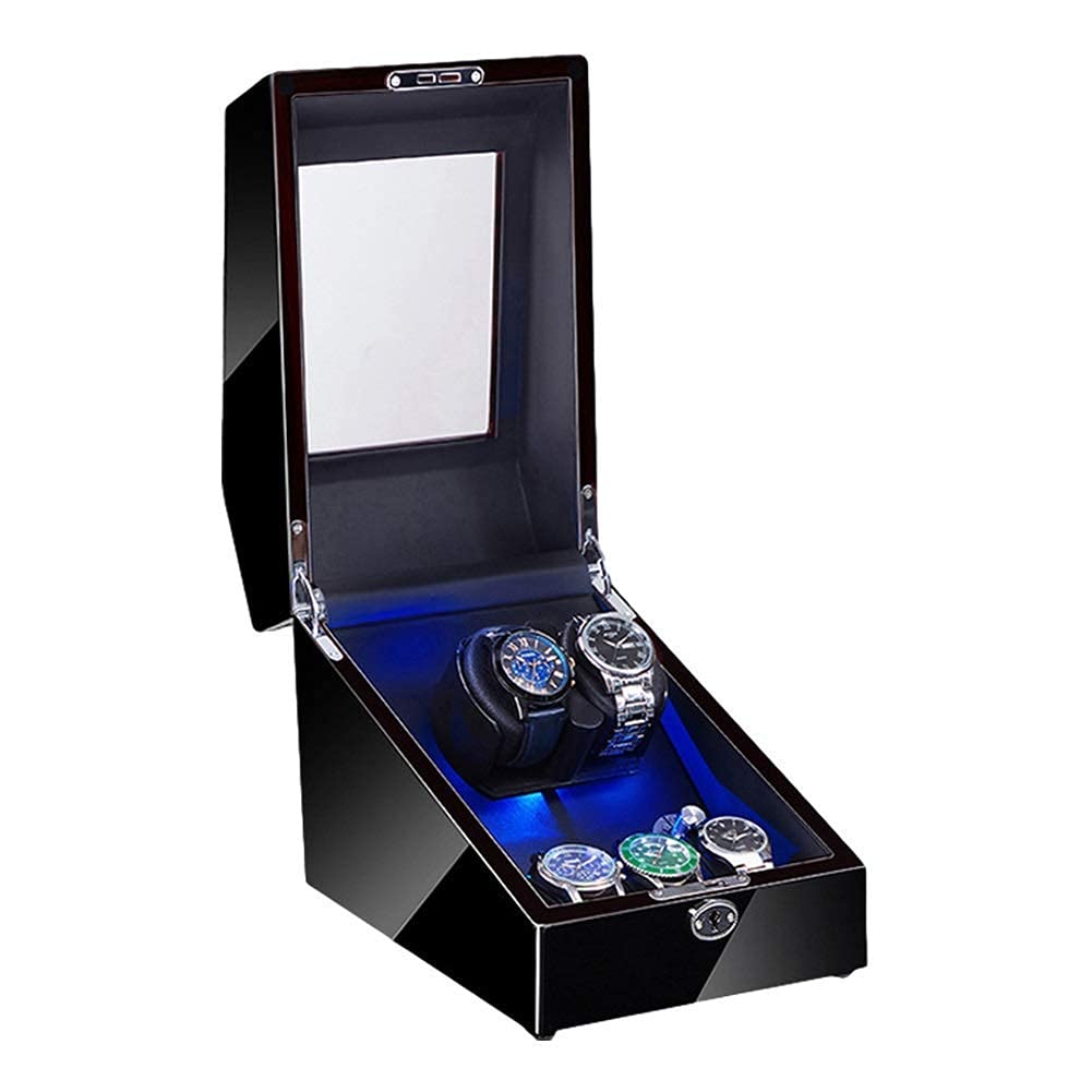 QUSYZD 2+3 Automatic Watch Winder with LED Illumination Watch Winder Box Piano Paint Exterior Soft Flexible Watch Pillow Dual P,