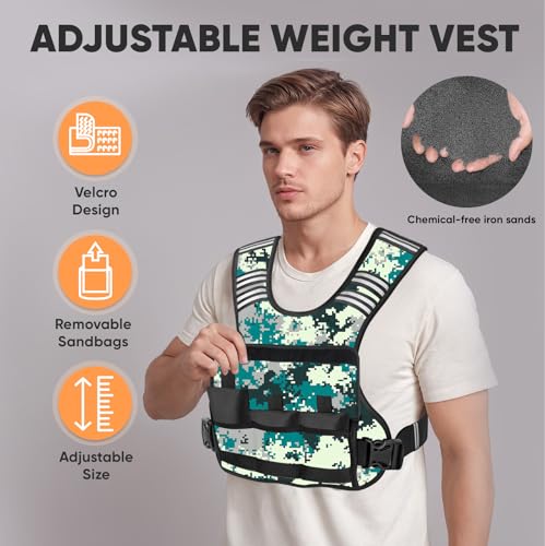 Image of APEXUP Adjustable Weighted Vest, 4-10lb /12-18lb /20-32lb Vest with 6 Ironsand Weights and Large Pocket, Weight Vest for Men Women Strength Training, Running, Walking