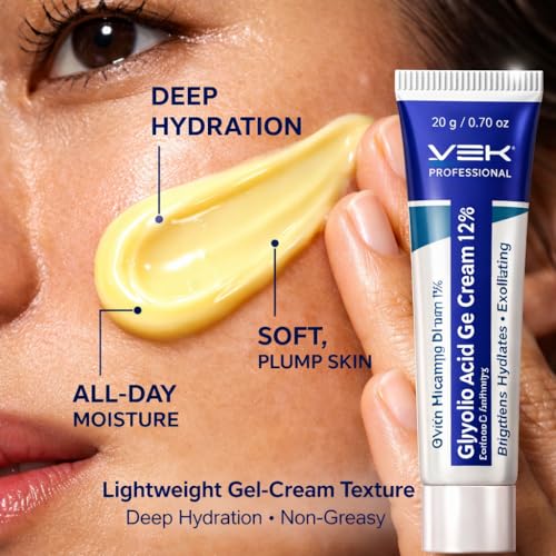 Image of VSK Professionals12% Glycolic Acid Cream Gel for Brightning, Anti-Pigmentation & Melasma Acne, Pimples & Dark Spots | Unclogs Pores, Smooth Skin Care With PDRN SPF50 Sunscreen Combo | 4 Tubes 20g each (80grm)