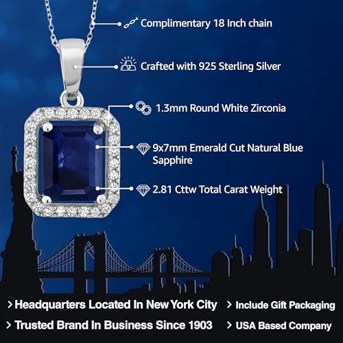 Gem Stone King 2-4 Cttw Halo Pendant Necklace for Women | 925 Sterling Silver | Gemstone Birthstone Halo Necklace | Emerald Cut 9X7MM | With 18 Inch Silver Chain2