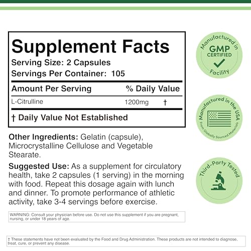 Image of L Citrulline Capsules - 99% Tested Purity - 1,200mg Per Serving (Nitric Oxide Booster) for Muscle Recovery and Muscle Pump, 210 Count by Double Wood