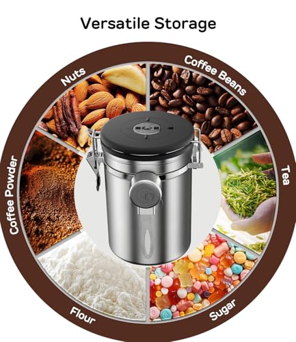 Image of Coffee Gator Coffee Canister - 22oz, Airtight Stainless Steel Kitchen Food Storage Container with Date Tracker, Scoop for Grounds Coffee Bar Accessories, Beans, Tea, Sugar, Flour, Cereal - Silver