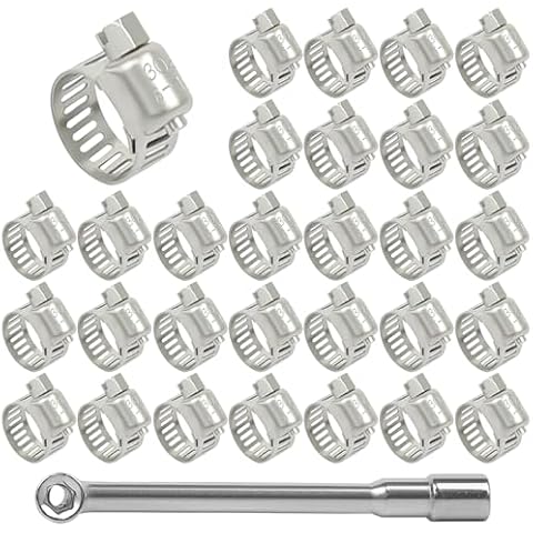 LeMotech 30 Pack Hose Clamp Stainless Steel Adjustable 1/4"~ 1/2" (6-12mm) Worm Gear Hose Clamps with a Socket Wrench, for Plumbing Automotive and Mechanical Application Cover