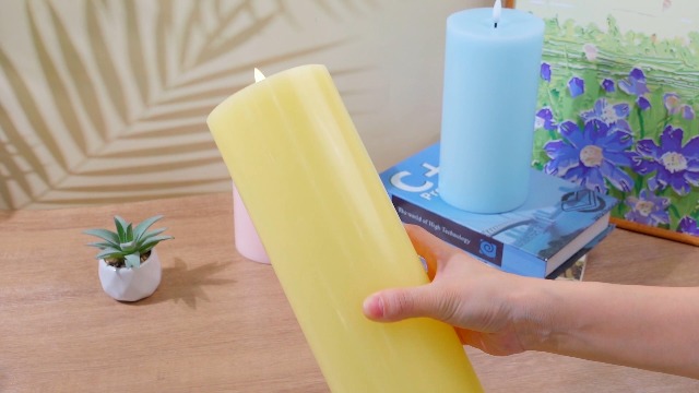 Image of Retisee 3 Pcs Easter 6 /8 /12 Inches Large Flameless LED Candles with Remote and 2 /4 /8 H Timer Yellow Pink and Blue Battery Operated Wax Flickering Candles for Spring Party Wedding Room Home Decor