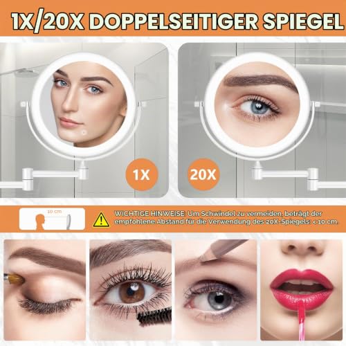 Auxmir Kosmetikspiegel mit Beleuchtung, 1X 20X Rasierspiegel Wandmontage – Ansicht 6