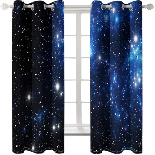 Homxi Cortinas Salón Modernas 2 Piezas Opacas,2 x 86W x 160H CM,Cortinas Balcón Ojales Cielo Estrellado Cortina para Ventanas Dormitorio Negro Azul