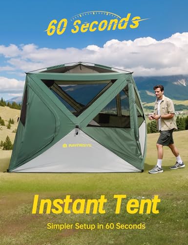 Image of Raynesys Ultra Instant Cabin Tent, Water-Resistant Windproof Hub Tents, Setup in 60 Seconds, 4 Person Pop up Tents for Camping, Large Camping Tent with Removable Floor, Green