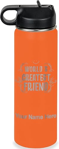 Miniatura 35 de LaserGram Personalized Water Bottle, World's Greatest Friend, Stainless Steel Double Wall Vacuum Insulated with Flip Top Straw, Custom Engraved Gift