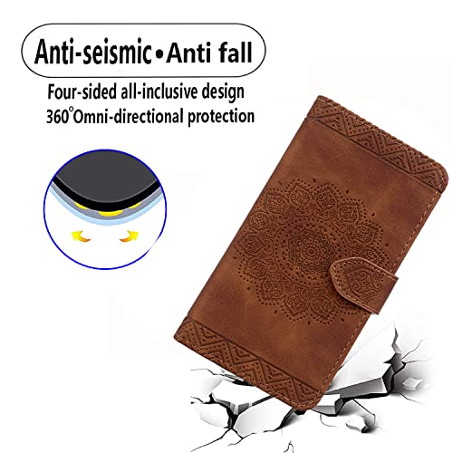 Image of Flip Case for Samsung Galaxy S21 6.2 Inch Cover, Durable PU Leather Mandala Embossed Case with Magnetic Clasp Wallet Phone Cover for Galaxy S21 6.2 inch - Brown