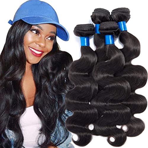 Cranberry Hair Brazilian Virgin Hair Body Wave Cheap Human Hair 4 Bundles Weaves 100% Unprocessed Virgin Hair Bundles Extensions Natural Black Color(20" 22" 24" 26")