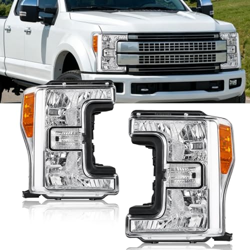 Fullux Headlights for 2017-2019 Ford F250 F350 F450 F550 Super Duty Halogen Headlamps Amber Reflector Chrome Housing 2PC Front Left Right 2018