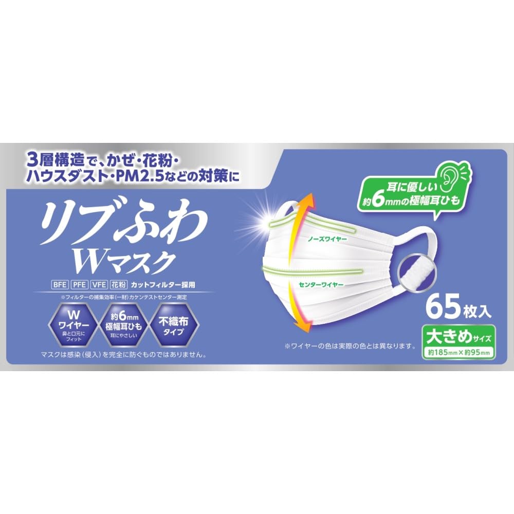 Amazon.co.jp: リブふわWマスク 大きめ 65枚入 : 産業・研究開発用品