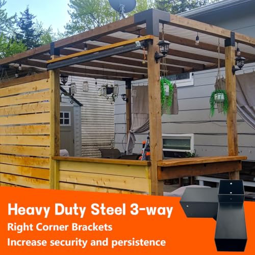Kit de soportes para pérgola DIY 4x4, soportes de esquina de ángulo recto de 3 vías para postes de madera de 8"x8" (real: 7,5"x7,5"), soportes metálicos resistentes para pabellón al aire libre, cabaña de troncos miniatura 4