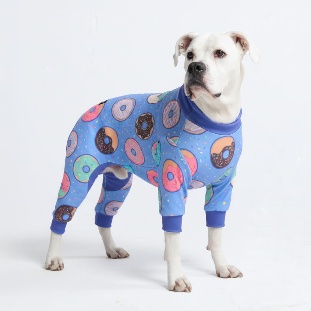 Spark Paws Pijama para perro, traje de recuperación para perro, mameluco, ultrasuave y elástico en 4 direcciones, para razas pequeñas, medianas y grandes, donas, talla 4XL