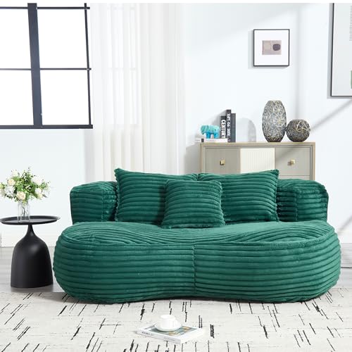 KANDEXIN Bean Bag Chairs with 3 Pillows,64.17 Inch Bean Bag Chair with Fluffy Memory Foam,Corduroy Fabric Beanbag Loveseat Sofa Couch Lounger for Living Room Gaming,Reading,and Relaxation
