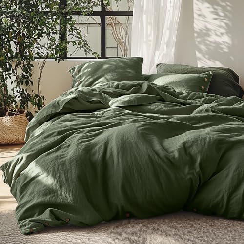 Bedsure Linen Duvet Cover King Size - Linen Cotton Blend Bedding Set, Soft & Cozy, 3 Pieces, 1 Duvet...