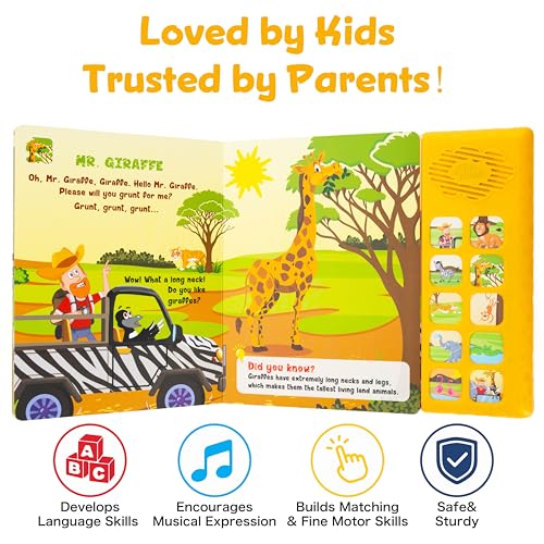 Image of Steve and Maggie Sound Book - Interactive Sing Along Books for Toddlers 10 Button Musical Learning Toys, Talking Books for Kids Educational Gifts for Boys & Girls (Wild Animals)