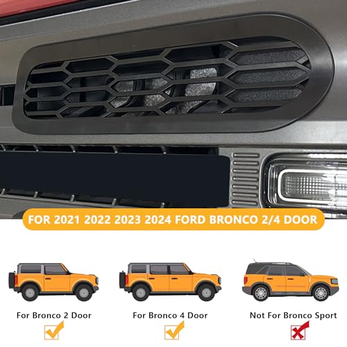 Image of Front Grill Inserts Cover Trims Mesh Grille Frame Kit Compatible with 2021 2022 2023 2024 2025 New Ford Bronco 2 /4 Door Exterior Decoration Accessories Protection Decor Decal, 6Pcs Black