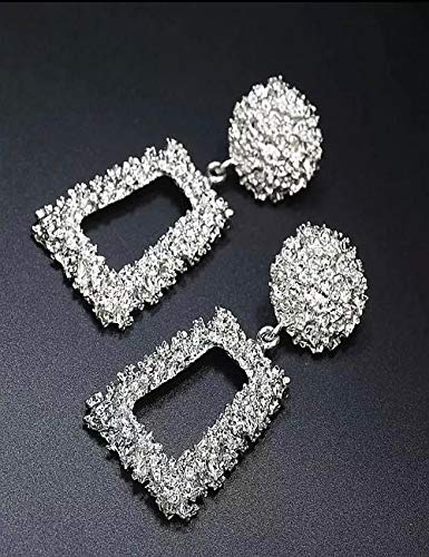 Geometric Square Shaped Sparkling Drop Earrings