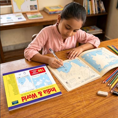 Image of India & World Map Book 100 Outline Maps Tearable Political and Physical Geography Practice Workbook for Boys & Girls children Early Learning Map Book | Outline World Maps Books