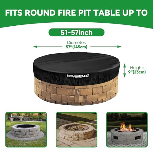 NEVERLAND Round Fire Pit Cover for In-Ground Fire Pits, 52-57 Inch Heavy Duty 600D Waterproof Outdoor Firepit Cover, Fits Built-In Stone Fire Pits, Black by NEVERLAND - Image 2