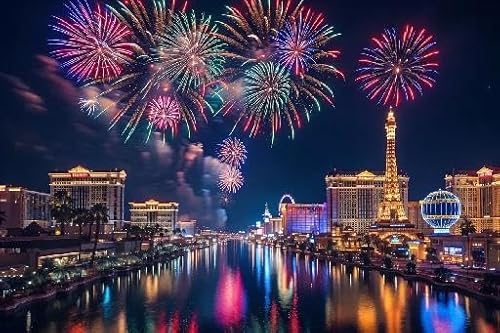 Fireworks Over Las Vegas Strip Jigsaw Puzzle for Adults, Fun Educational Games Relaxing Hobby Birthday Gift Art Home Decor 1000 Pcs