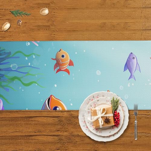 Chemin de table rustique animaux marins déco coton table basse - 6