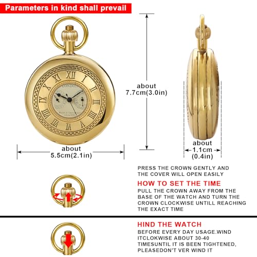 Image of Copper Pocket Watch Steampunk Mechanical London Hand Wind Mens Watches with Chains & Boxs