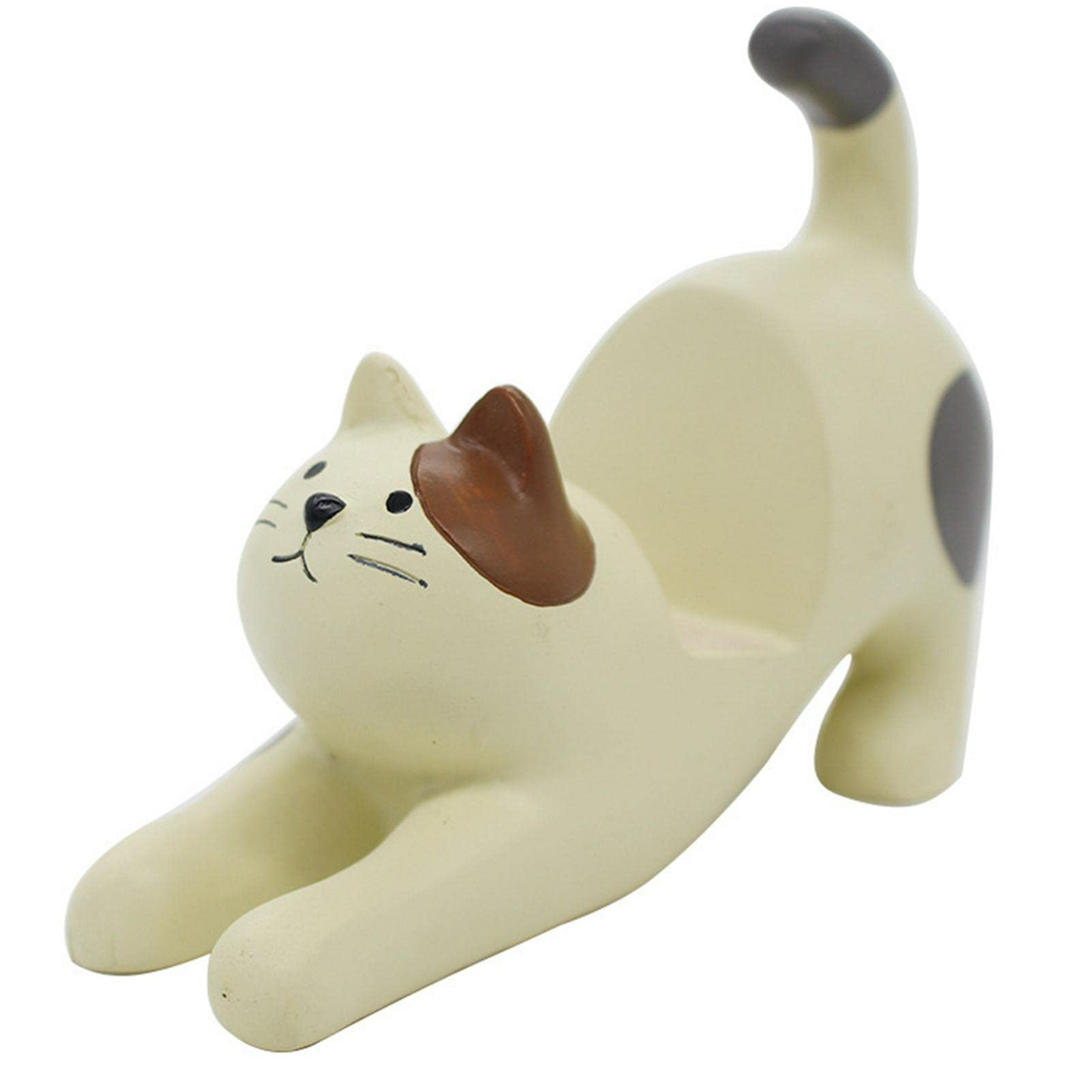 Jiakalamo Lazy Bracket Cat Shape Resin Phone Holder Desktop Stand Fixing Mini Portable,Cat Desk Cell Phone Stand Holder Home Office Works(White)