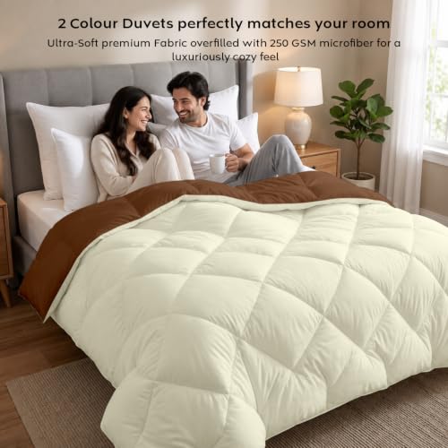 Image of AYKA Reversible Comforter 220 GSM Microfiber Reversible AC Comforter /Blanket for Winter /Quilt /Duvets for King Size Double Bed Comforter (90 * 100, Brown & Cream)