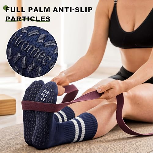 Image of Pilates Socks with Grips for Yoga, Barefoot, Ballet, Barre, Hospital Non Slip Anti Skid Socks for Women and Men