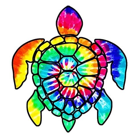 2 Pack Turtle Tie Dye Reflective Vinyl Car Decals Stickers Van Trucks Women Men Motorcycle Laptop Decals Skateboard Bike Bumper Window 5.1" Cover