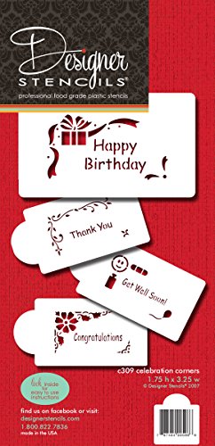Designer Stencils Celebration Corners Cookie Stencils, (Happy Birthday, Thank You, Congratulations, Get Well Soon), Beige/semi-transparent