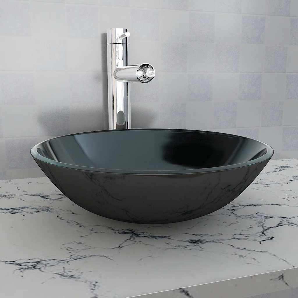 Lavabo de cristal templado de 42 cm, color negro