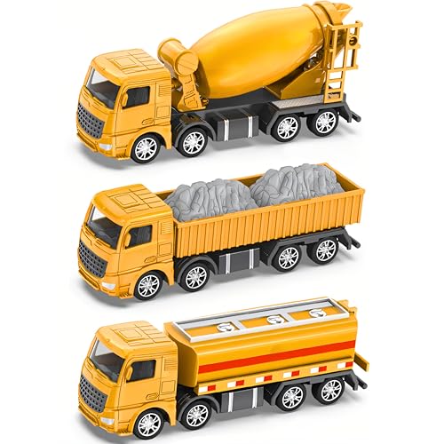 SGM Engineering Dump Truck, Oil Tanker & Concrete Mixer Toy Set – 1:55 Scale Construction Vehicles for Boys – 3pcs ABS Model Trucks for Cargo, Cement & Fuel – Durable Construction Toy Set, LK31-19