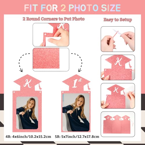 Image of Glitter Pink Graduation Photo Banner for 2026 Graduation Party Decorations Congrats Grad We are So Proud of You Banner Kindergarten to 12th Grade Picture Banner for 2026 High School Grad Congratulation Party Backdrop Decorations Photo Props