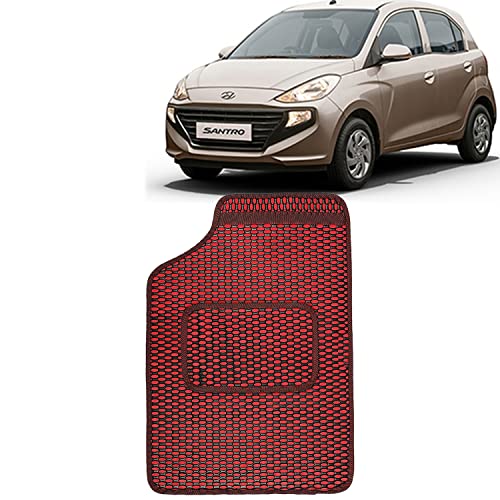 Image of Kingsway Dotted Design Car Floor Foot Mats Universal Fit for Hyundai Santro, Model Year : 2018 Onwards, Water and Dustproof, Color Red, Set of 5 Pieces
