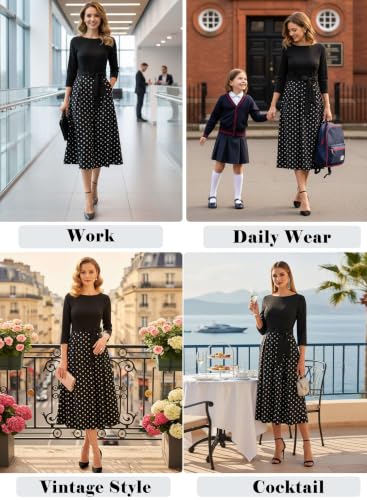 Image of VFSHOW Womens Work Business Casual Church Pockets Belted A-Line Midi Dress