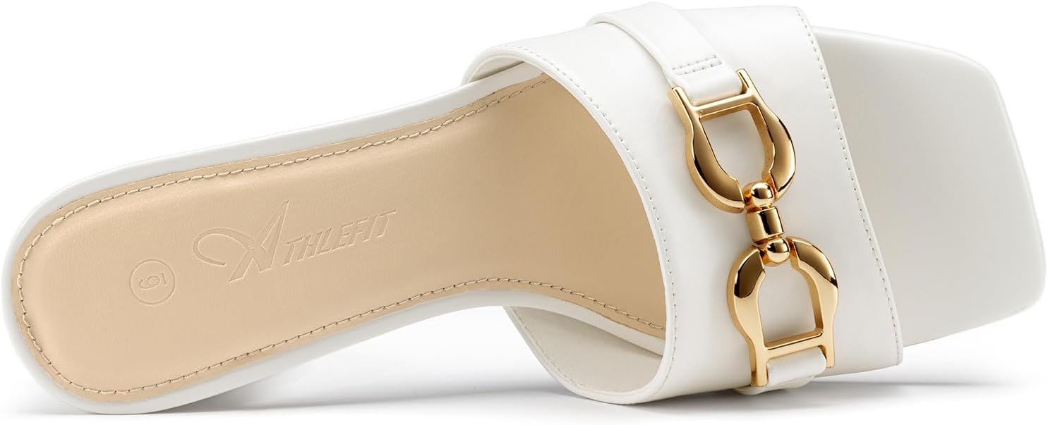 Athlefit Women's Raffia Heeled Sandals Square Open Toe Slip On Mules Chunky Block Heels with Metal Chain for Summer Vacation - Image 6