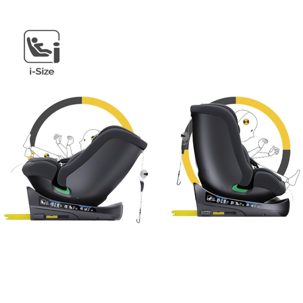 YAZOCO Siège auto bébé, I-SIZE 40-150 cm, 360° pivotant 0 à 36 kg évolutif, dès la naissance et jusqu'à 12 ans environ, Groupe 0/1/2/3, Isofix, RWF, FWF, Protections latérales sièges (Gris)