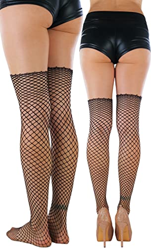 Image of ToBeInStyle Women's Seductive Punk Rock Basic Unfinished Rawedge Fishnet Thigh Highs