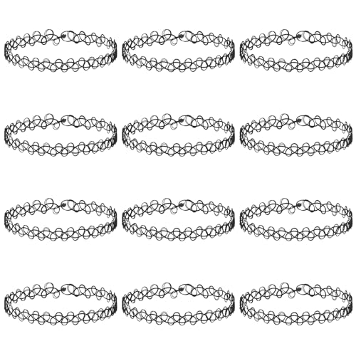Andibro Ensemble de 12 Collier Élastique Tatouage Extensible Ras du Cou pour Femme Vintage Punk Gothique Chaîne de Tatouage Collier en Caoutchouc Accessoires...