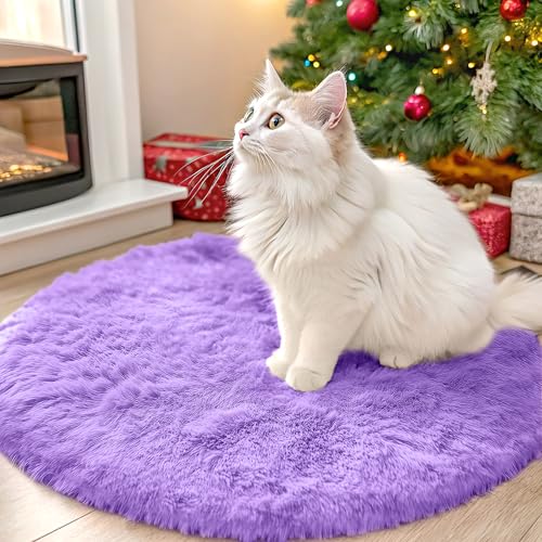 OLANLY Purple Round Rugs for Bedroom - Machine Washable, 2 ft Circle Area Rugs for Living Room, Soft and Fluffy Shaggy Carpet for Teen Girls and Boys, Nursery Rooms, Dorms, Home Decor Aesthetic