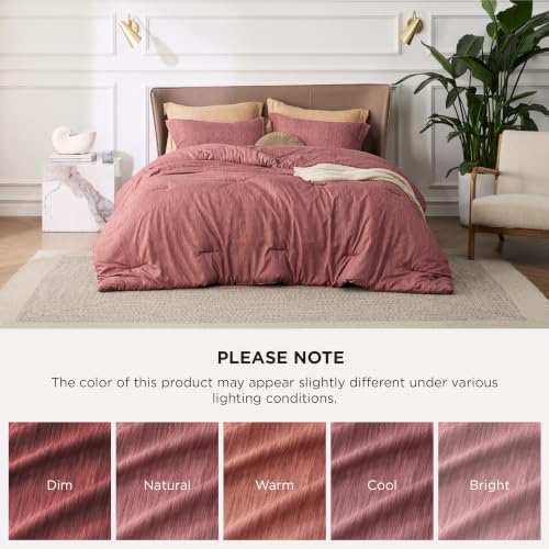Image of Bedsure Full Comforter Set - Pink Clay Soft Bedding for All Seasons, Cationic Dyed Bed Set, 3 Pieces, 1 Full Size Comforter (82 inchx86 inch) and 2 Pillow Shams (20 inchx26 inch+2 inch)