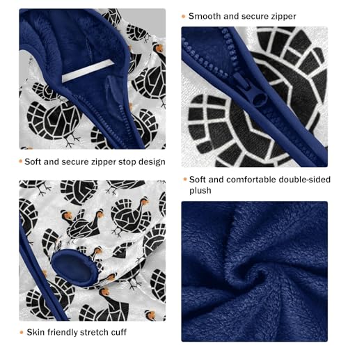 Repeating Turkey Design in Black Toddler Fleece Jacket Girl Boys Hooded Fleece Jacket Coat Warm Outwear Zip-up 3-10T3