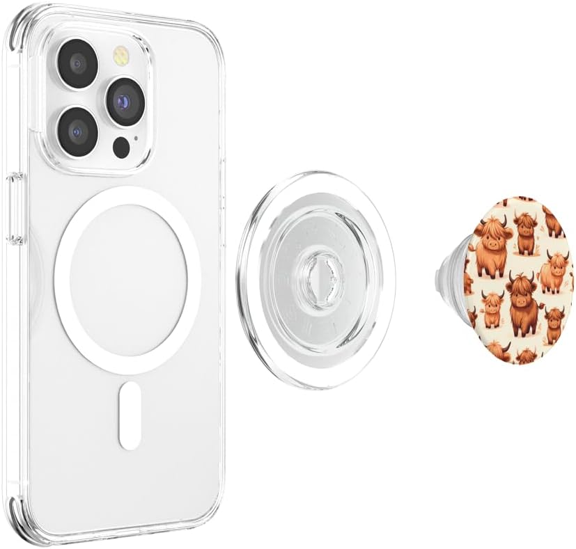 Funny Shaggy Highland Cows and Wooly Calves Scottish Design PopSockets MagSafe PopGrip for iPhone