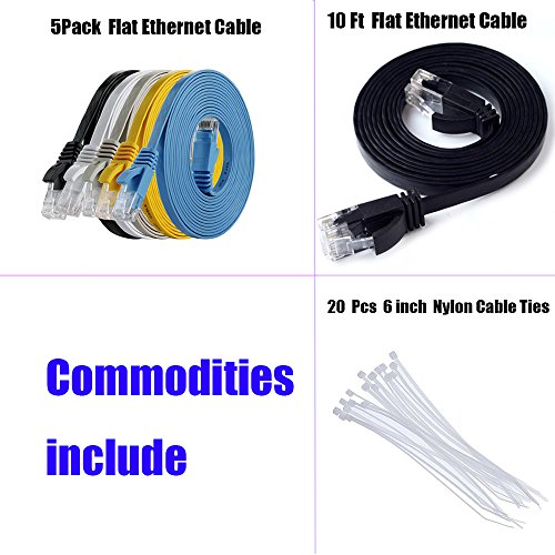 Cat 6 Ethernet Cable(Mixed Color 5 Pack) Cat6 Internet Network Cable Flat,Ethernet Patch Cables Short,Computer Lan Cable With Snagless Rj45 Connectors #TOP3